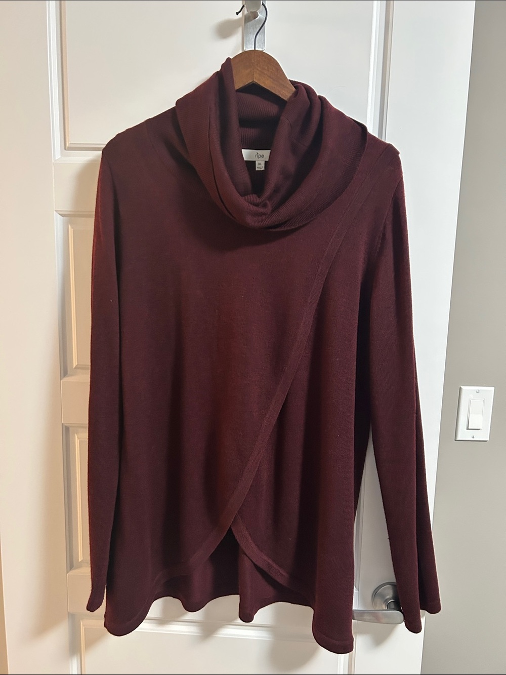 Ripe - Burgundy Wrap-Front Cowl Neck Sweater Maternity, or regular wear too!